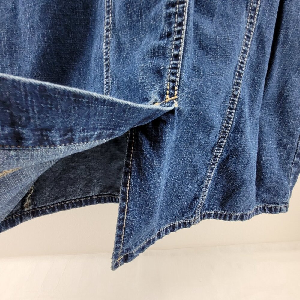 Vintage Faded Glory Dress Women's 14 Blue Denim Leather Lace-up Embroidered Jean - Picture 4 of 11